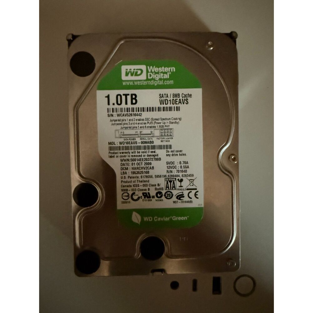 Western Digital Caviar Green 1TB 3.5" Internal SATA Hard Drive WD10EAVS Tested